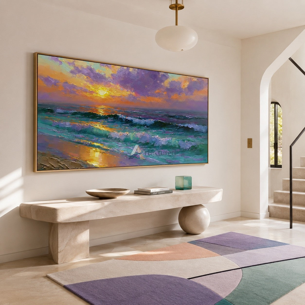 Pastel Ocean Sunset and Waves Textured Coastal Wall Art#wp261757