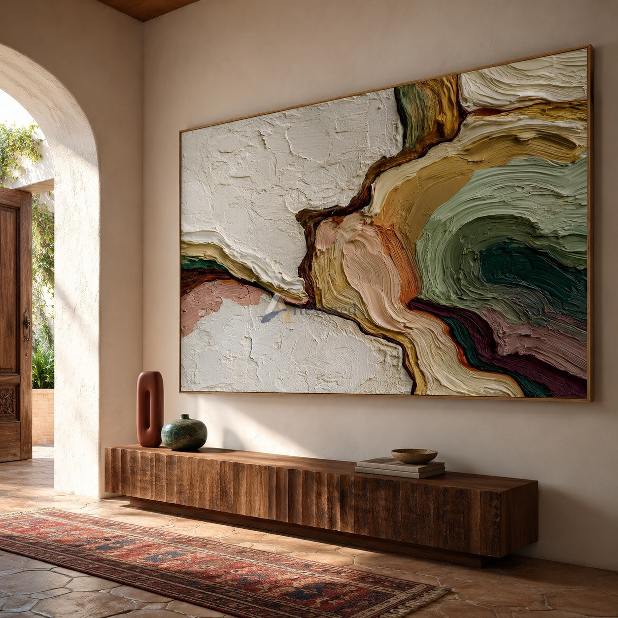 Organic Flow Abstract Wall Art – Sage Green and Warm Neutral Painting#wp261758