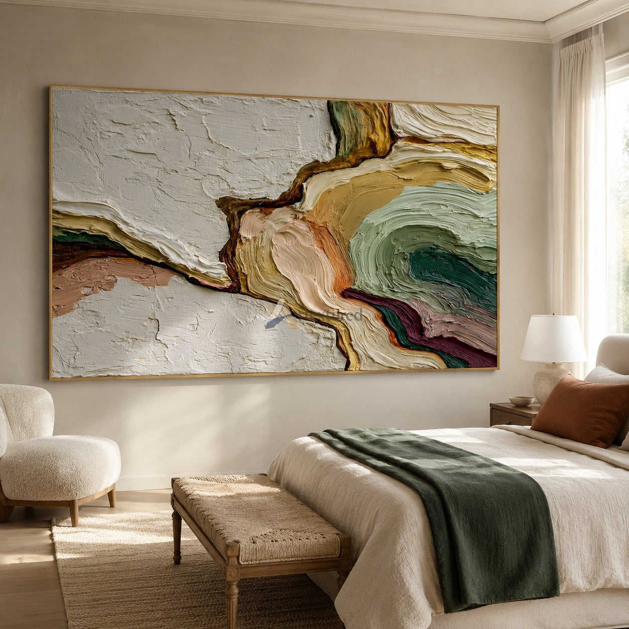 Organic Flow Abstract Wall Art – Sage Green and Warm Neutral Painting#wp261758