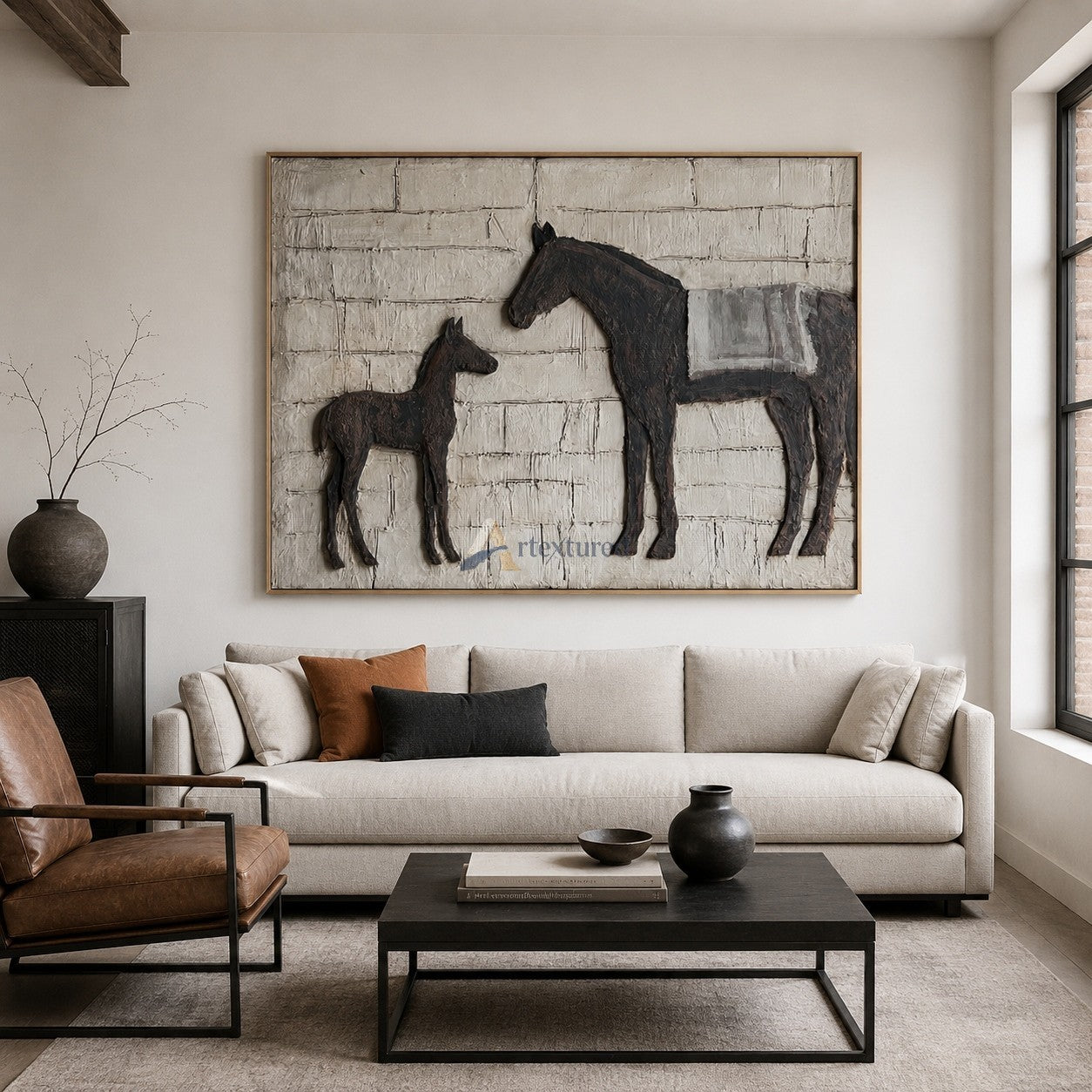 Mare and Foal Bas-Relief Wall Art – Neutral Farmhouse Horse Decor#wp261761