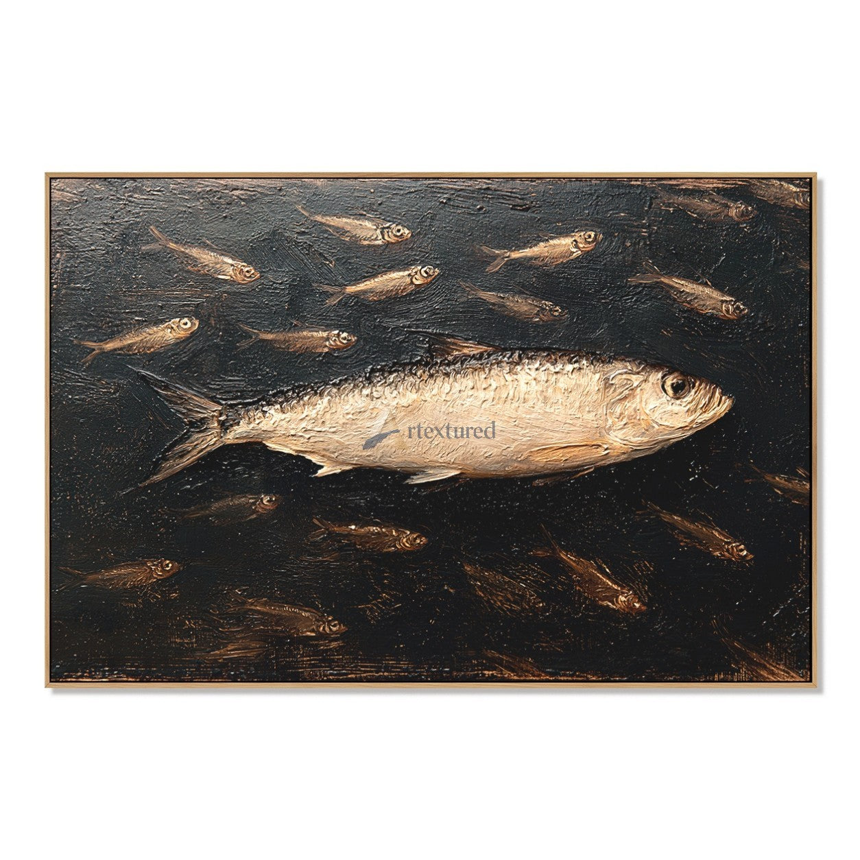 Silver Fish and School Wall Art – Textured Coastal Painting#wp261762