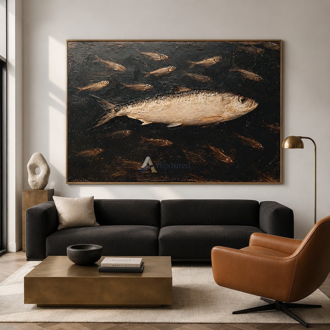 Silver Fish and School Wall Art – Textured Coastal Painting#wp261762