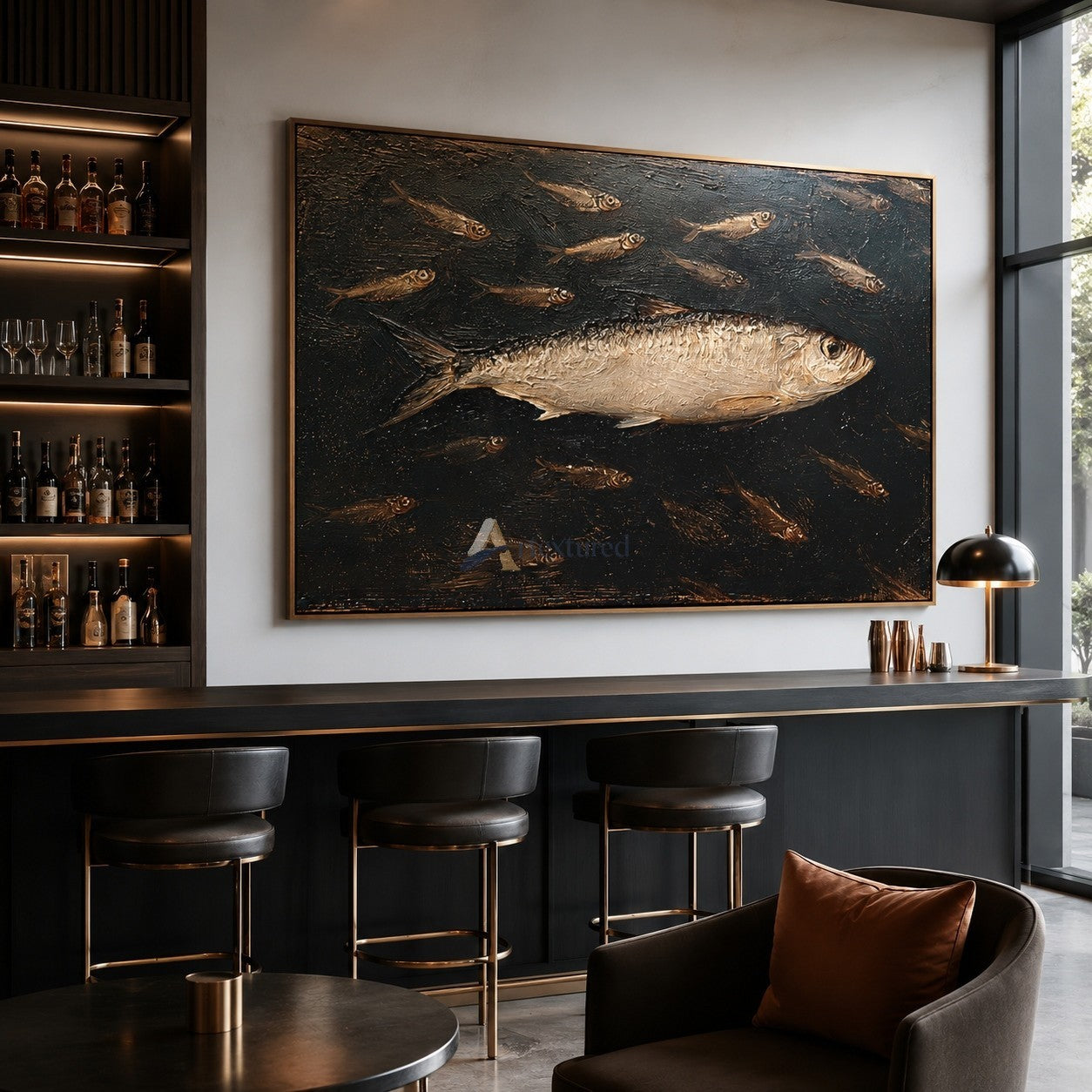 Silver Fish and School Wall Art – Textured Coastal Painting#wp261762