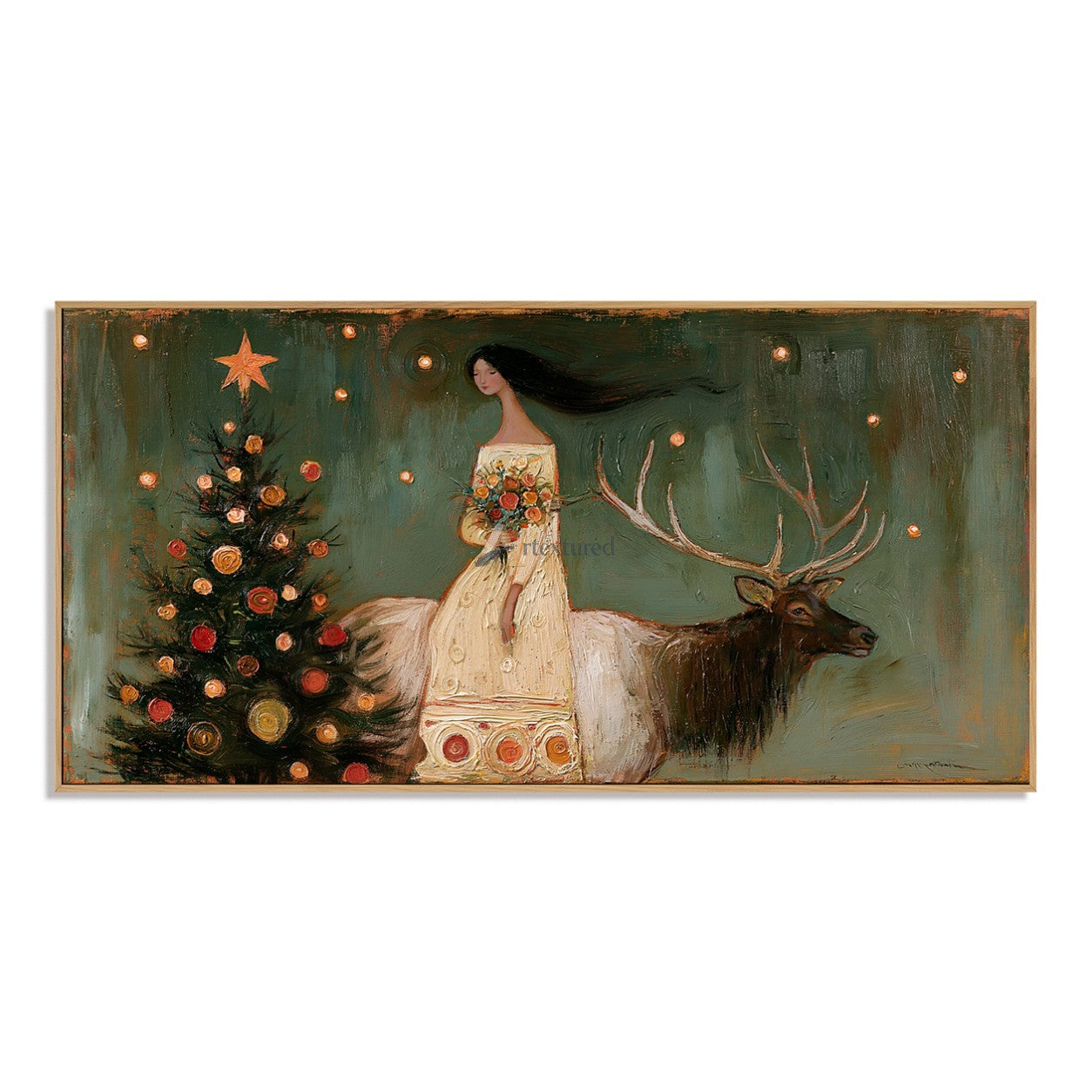 A Quiet Christmas Journey — Woman and Reindeer Holiday Wall Art#wp261787