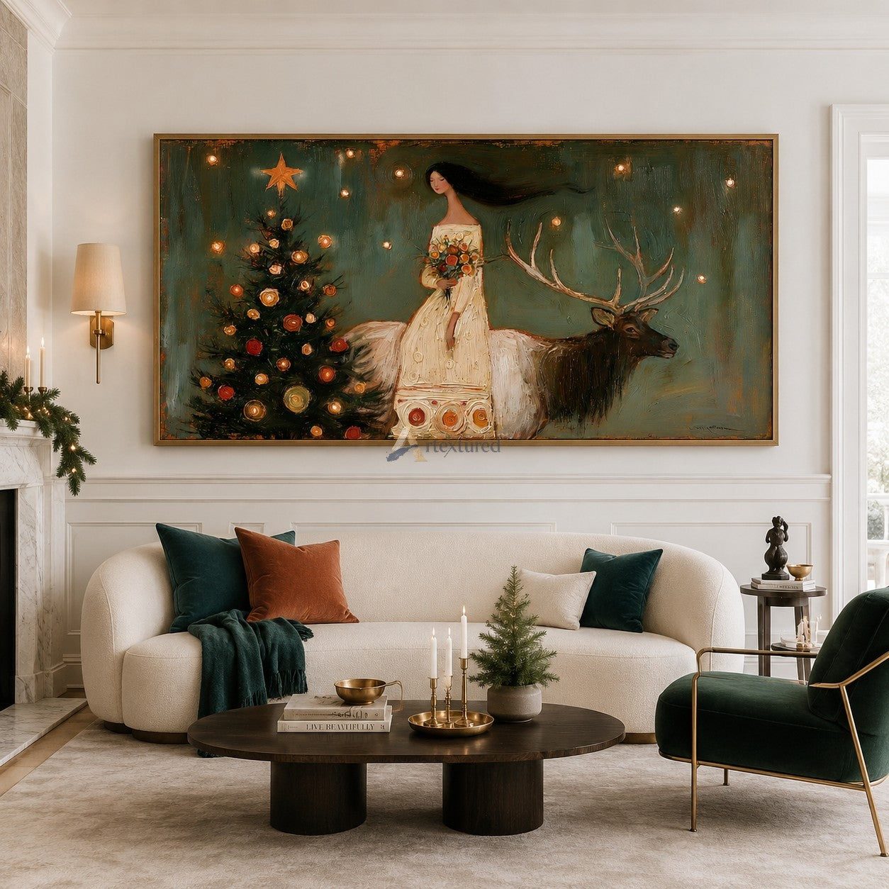A Quiet Christmas Journey — Woman and Reindeer Holiday Wall Art#wp261787