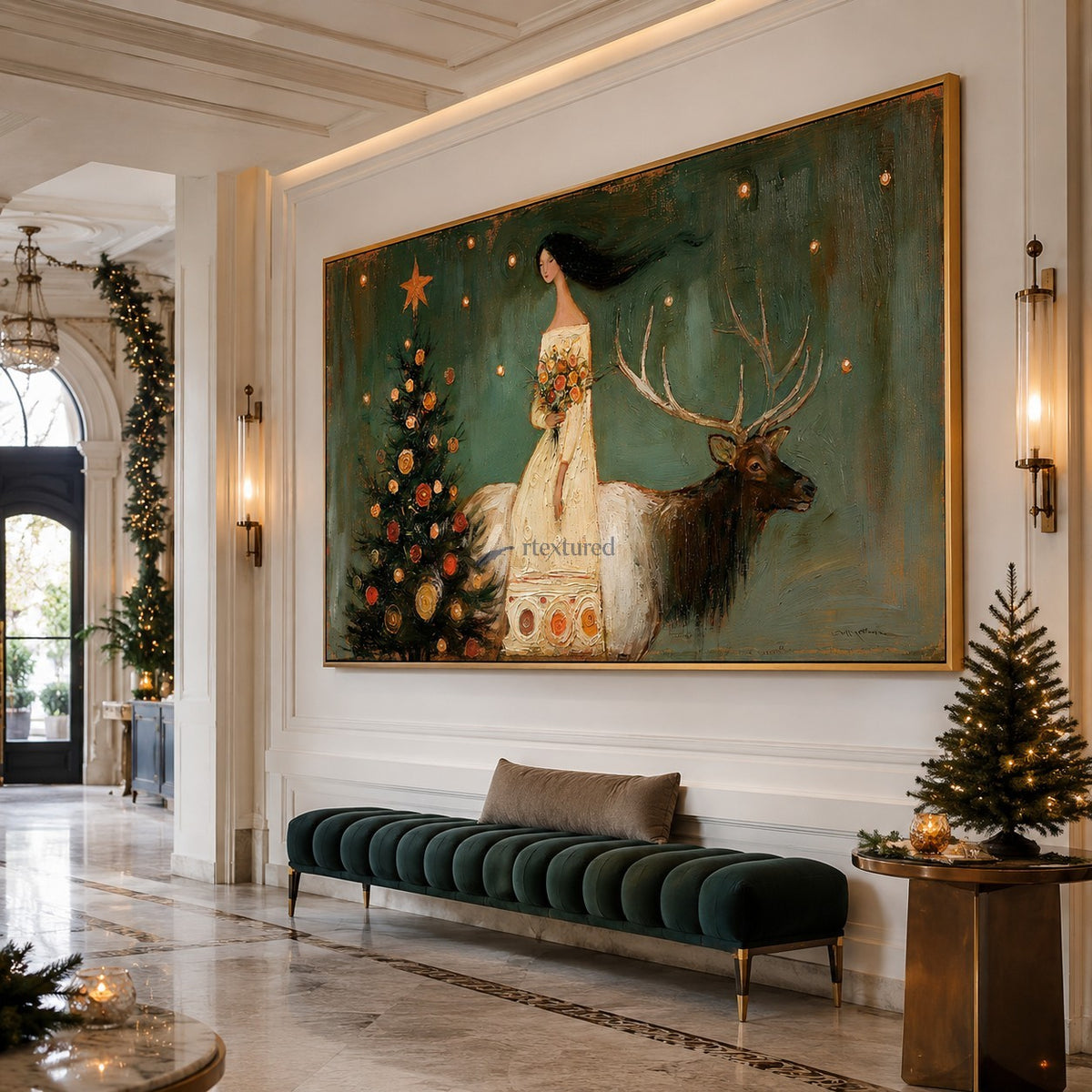 A Quiet Christmas Journey — Woman and Reindeer Holiday Wall Art#wp261787