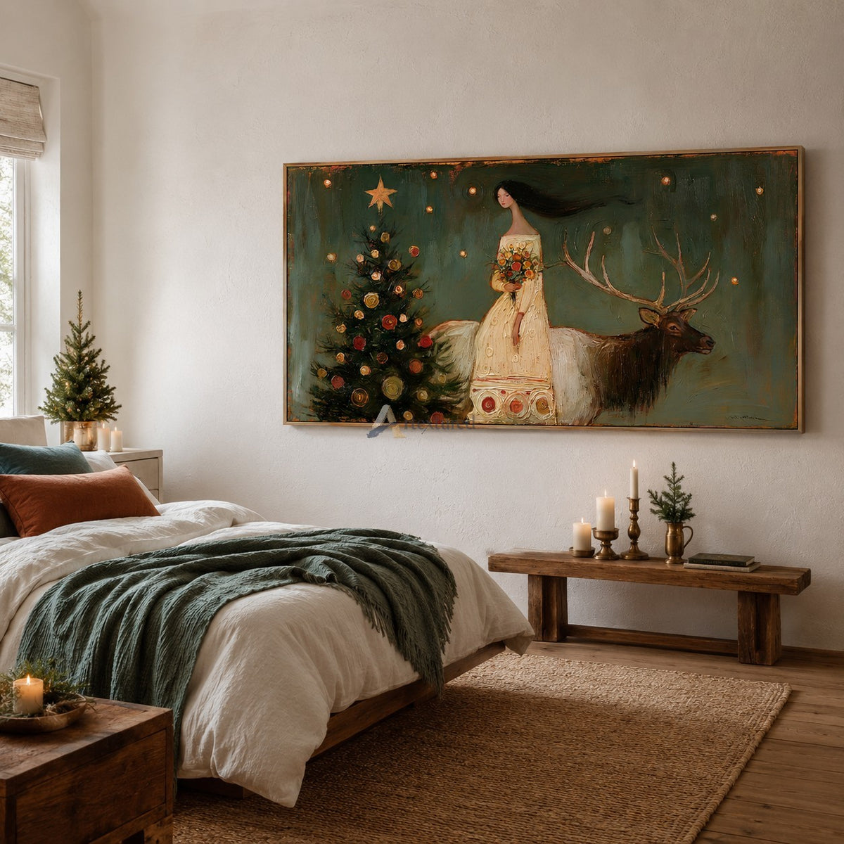 A Quiet Christmas Journey — Woman and Reindeer Holiday Wall Art#wp261787