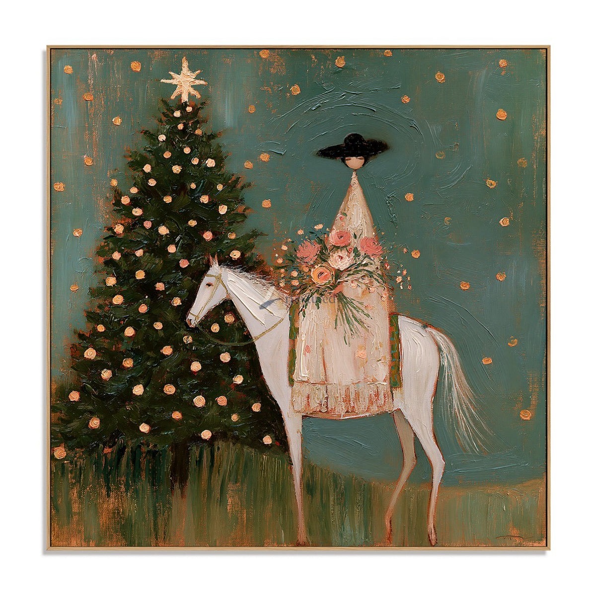 Christmas Eve in Bloom — Woman on White Horse Holiday Wall Art#wp261791