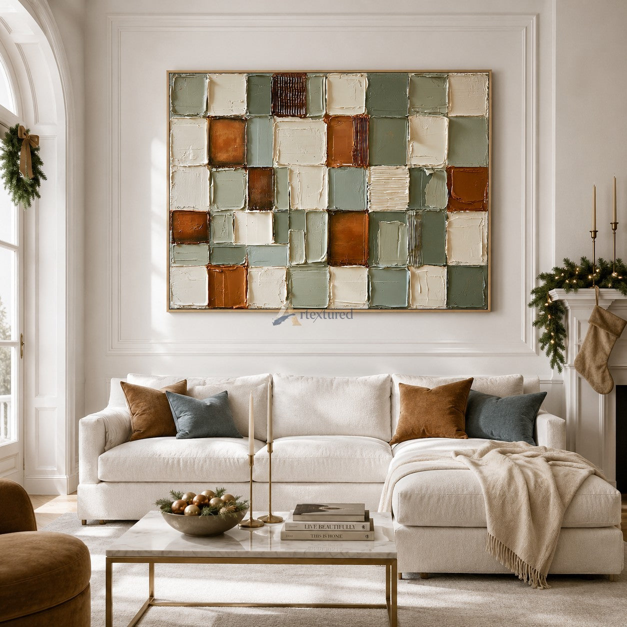 Quiet Geometry — Sage Green and Terracotta Textured Abstract Wall Art#wp261793