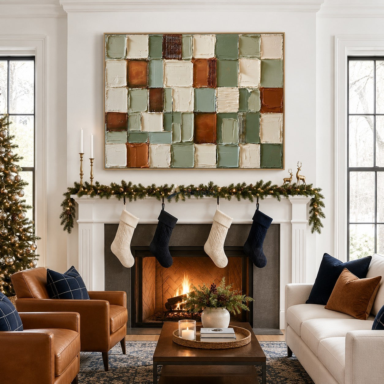 Quiet Geometry — Sage Green and Terracotta Textured Abstract Wall Art#wp261793