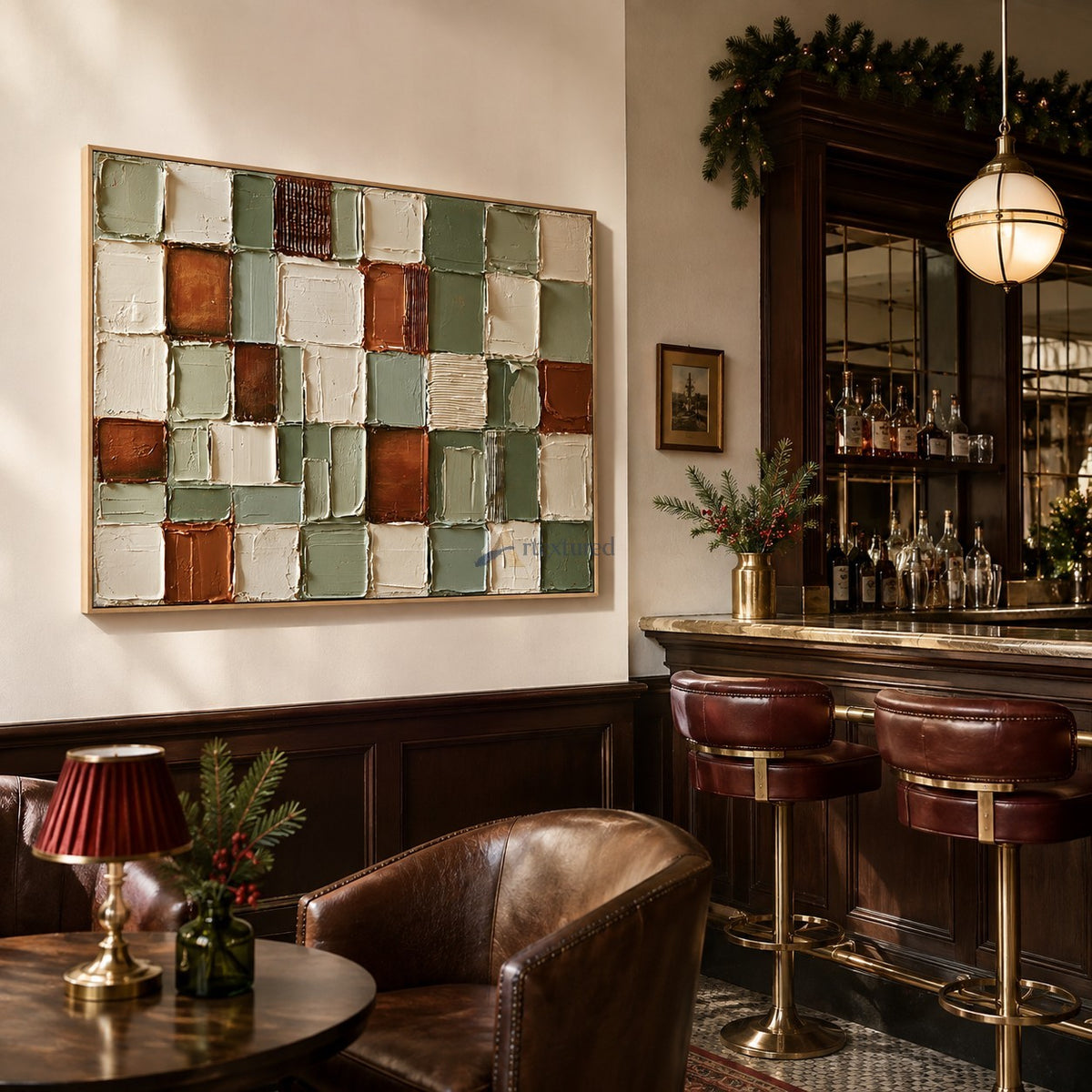 Quiet Geometry — Sage Green and Terracotta Textured Abstract Wall Art#wp261793