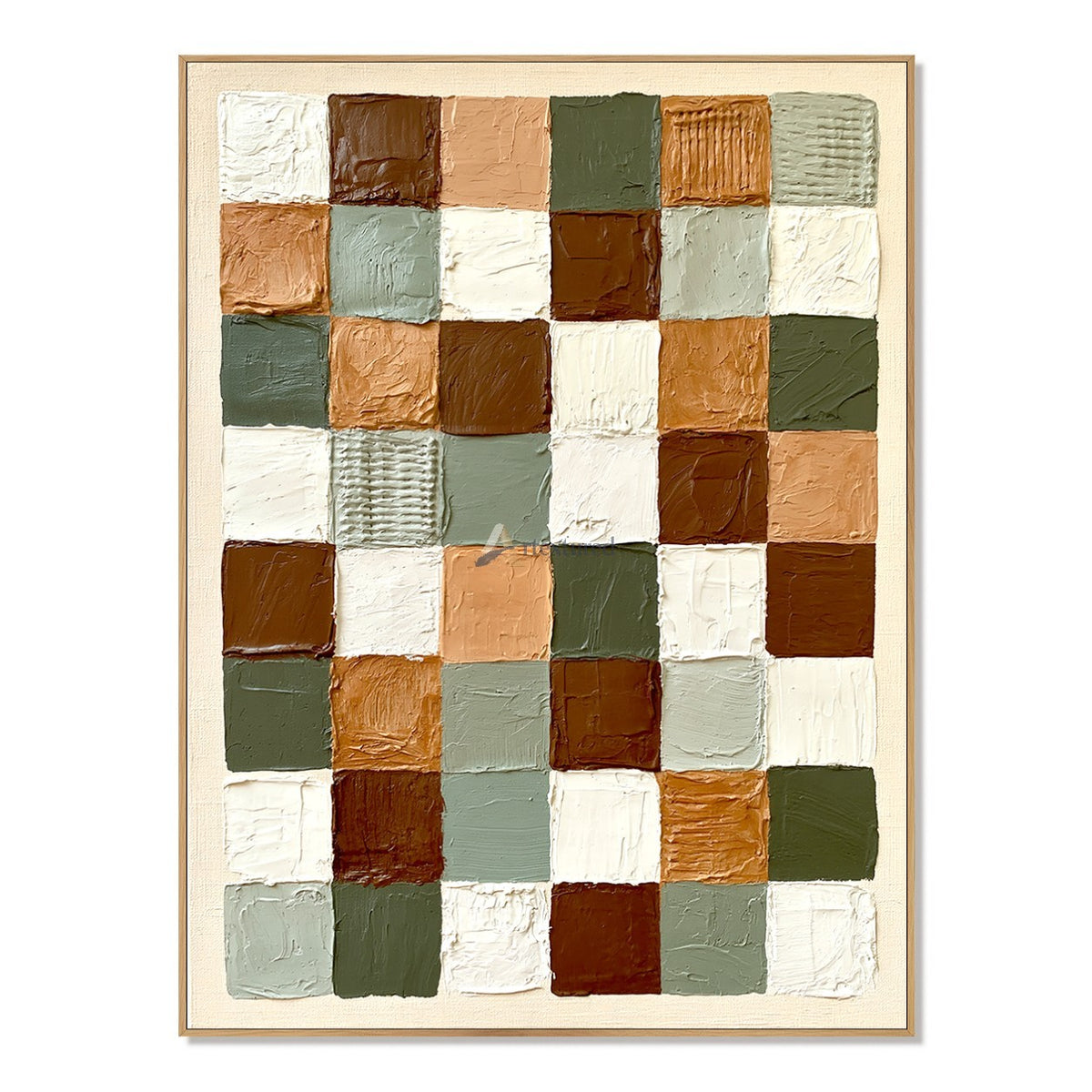 Collected Earth — Sage Green and Brown Textured Checkerboard Wall Art#wp261794