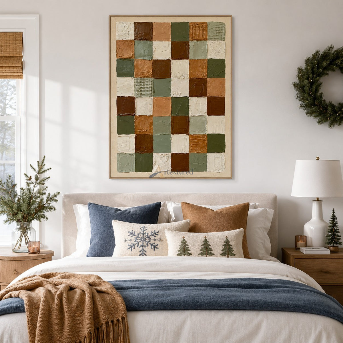 Collected Earth — Sage Green and Brown Textured Checkerboard Wall Art#wp261794