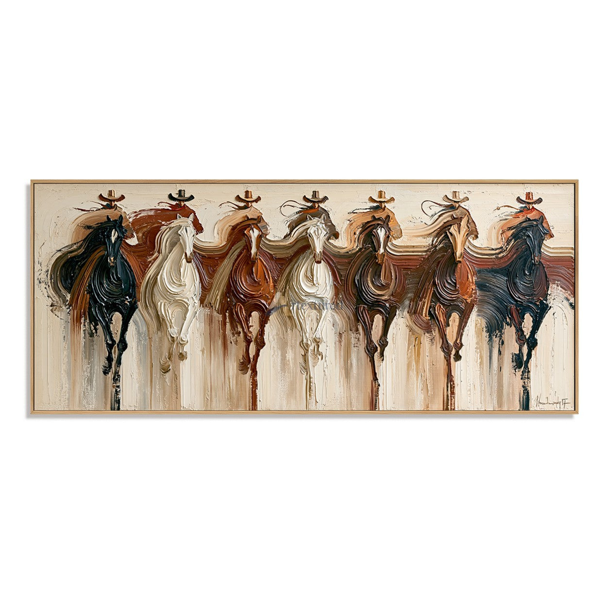 Seven Riders — Hand-Painted Textured Western Horse & Cowboy Panoramic Wall Art#wp261799