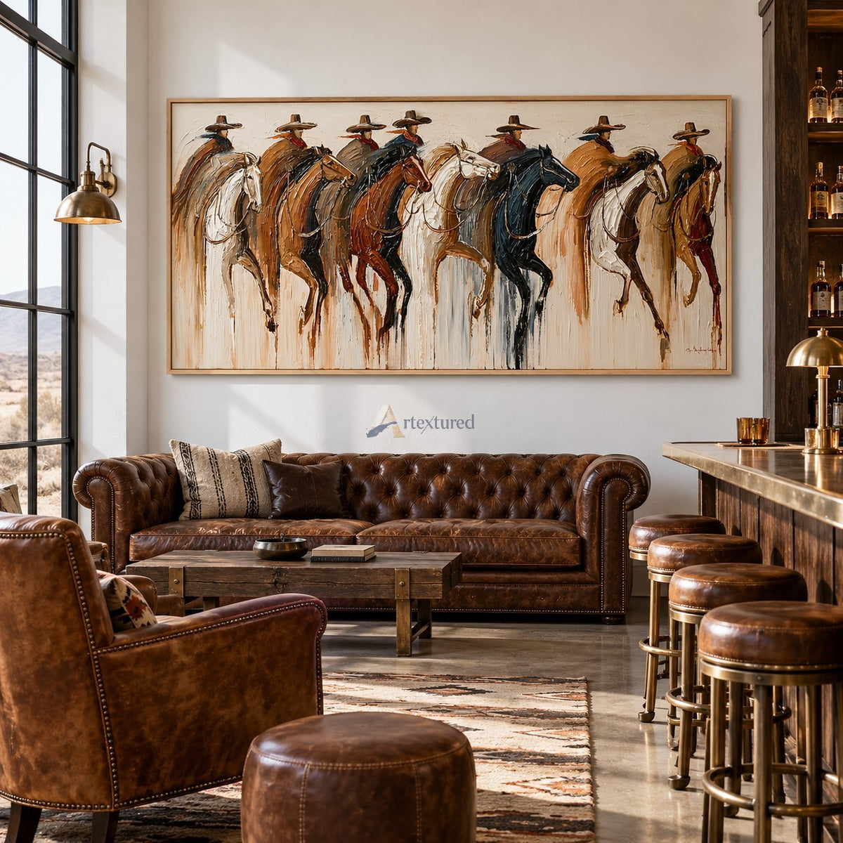 Open Range Riders — Hand-Painted Textured Western Cowboy Horse Wall Art#wp261800