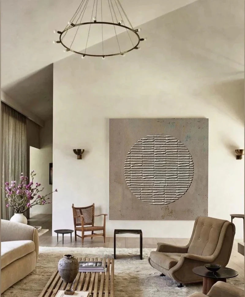 Minimalist Textured Circle – Modern Abstract Canvas Art#AB0519040