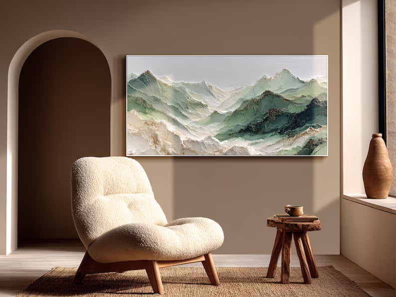 Valley of Mist – Sage Green Mountain Landscape Wall Art#yy101506