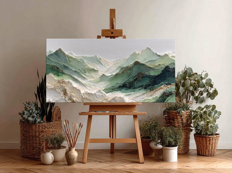 Valley of Mist – Sage Green Mountain Landscape Wall Art#yy101506