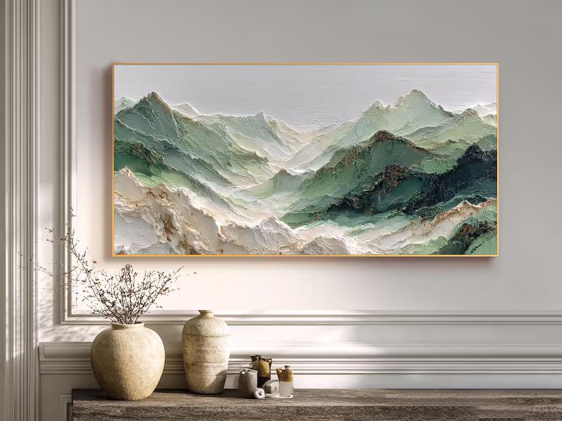 Valley of Mist – Sage Green Mountain Landscape Wall Art#yy101506