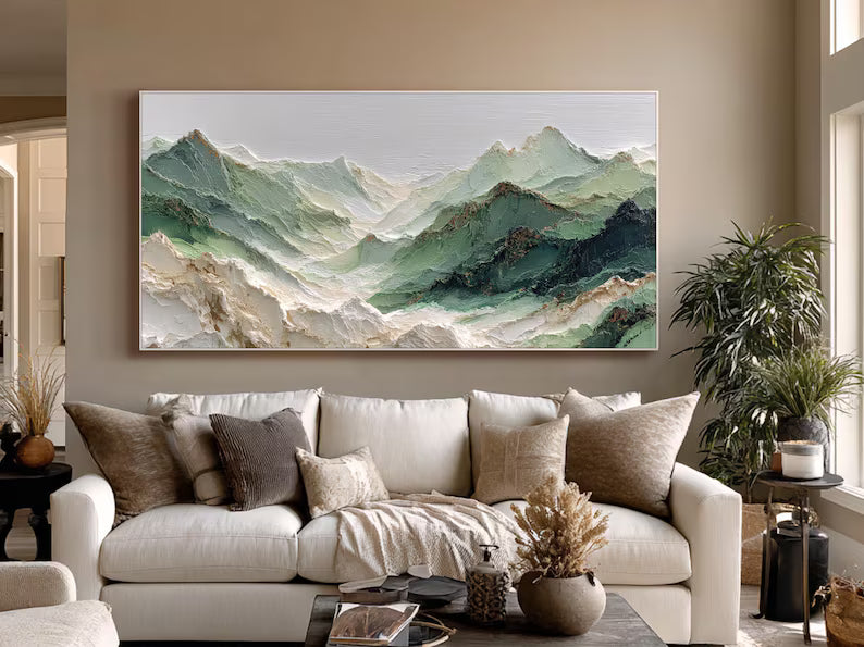 Valley of Mist – Sage Green Mountain Landscape Wall Art#yy101506