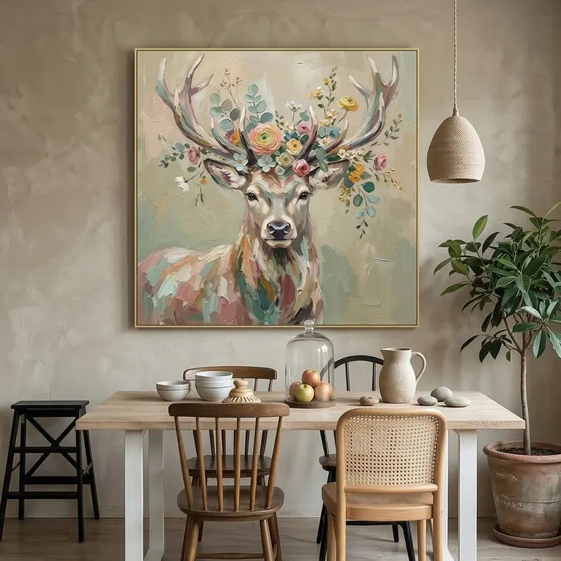 Garden Antlers – Floral Deer Portrait Wall Art#yy101530