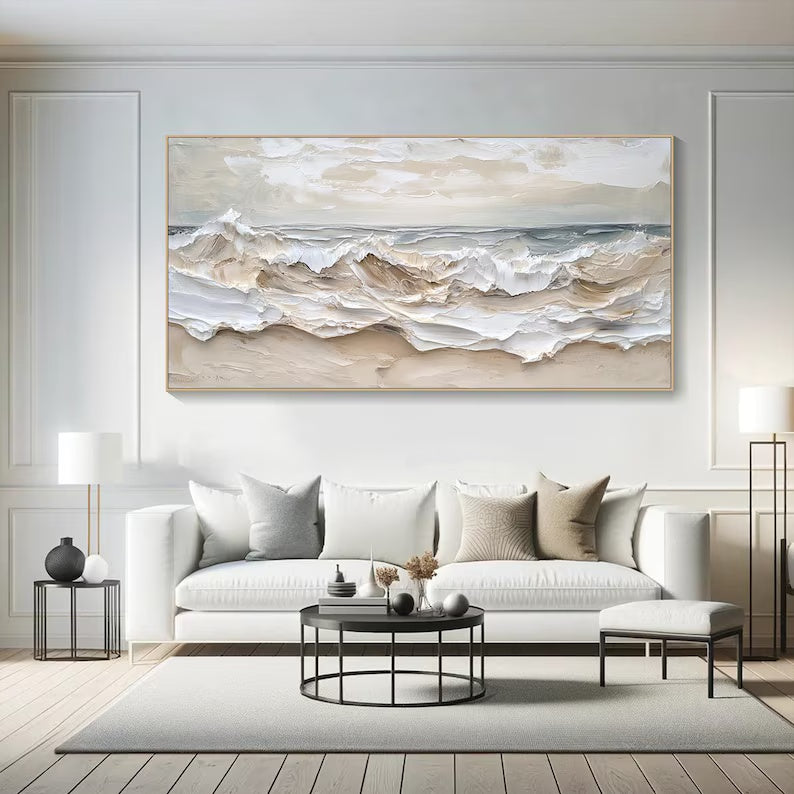 Neutral Textured Ocean Wave Painting – Coastal Wall Art#yy61701