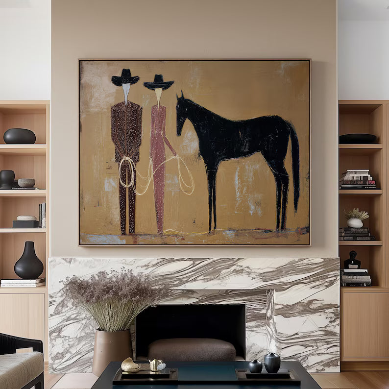 Western Horse and Cowboys Painting – Southwestern Wall Art#yy61702