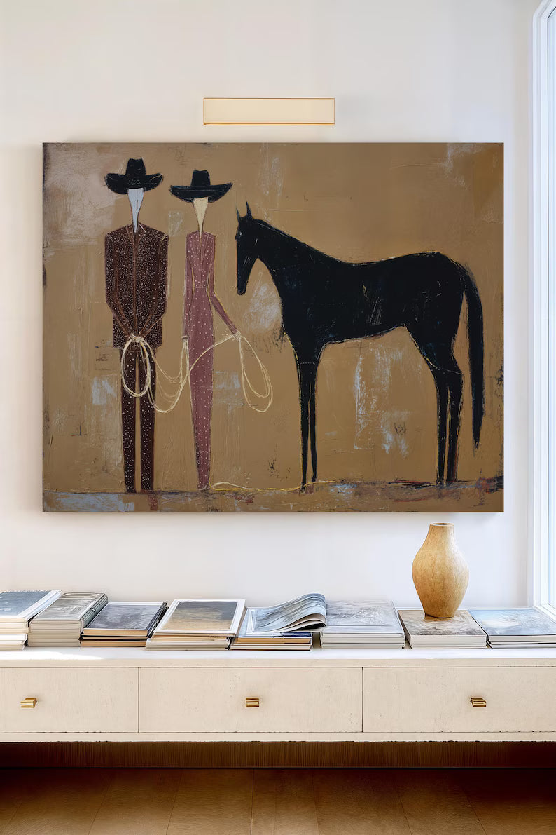 Western Horse and Cowboys Painting – Southwestern Wall Art#yy61702