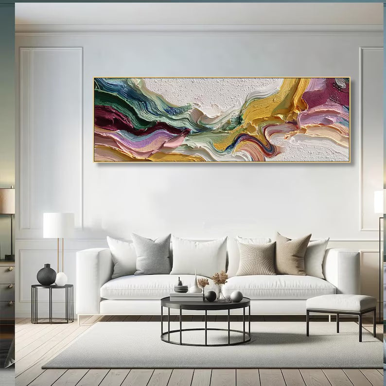 Colorful Textured Abstract Painting – Panoramic Wall Art#yy61703