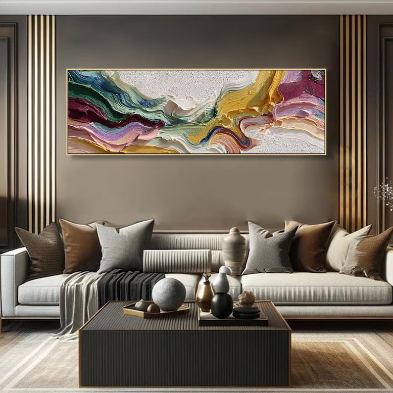 Colorful Textured Abstract Painting – Panoramic Wall Art#yy61703
