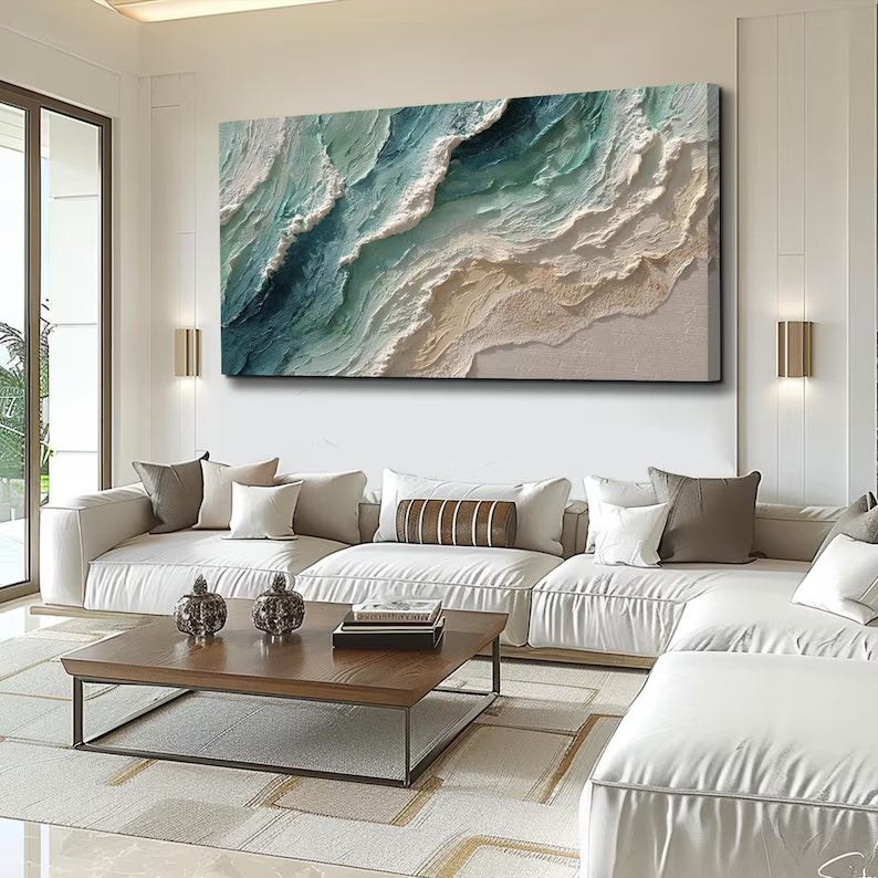 Teal Textured Ocean Wave Painting – Coastal Wall Art#yy61704