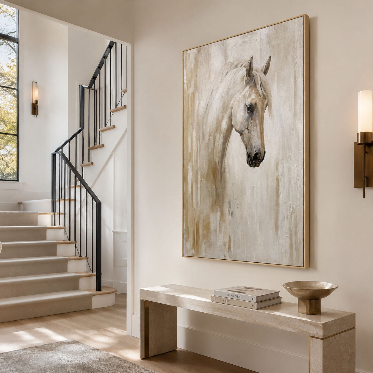 White Majesty – Elegant White Horse Portrait Oil Painting#yy710076