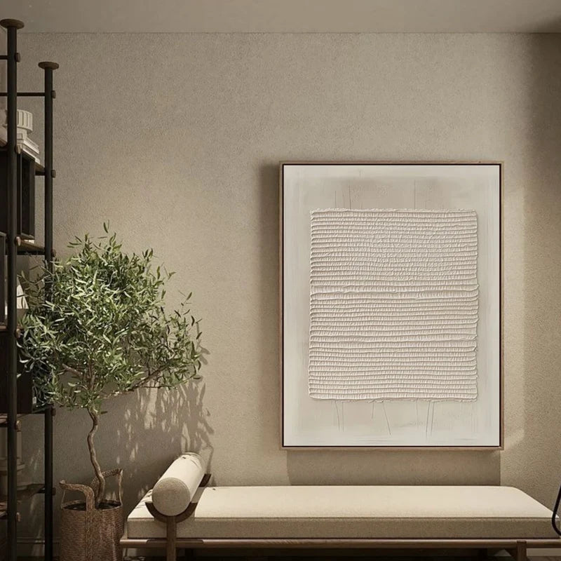 White Textured Wall Art – Minimalist 3D Abstract Canvas Painting#yy721001