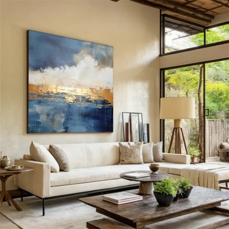 Blue Abstract Ocean Wall Art – Modern Textured Canvas Painting#yy721004
