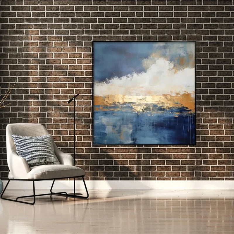 Blue Abstract Ocean Wall Art – Modern Textured Canvas Painting#yy721004