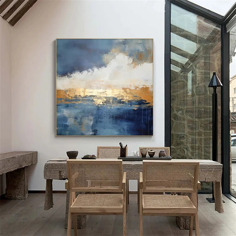 Blue Abstract Ocean Wall Art – Modern Textured Canvas Painting#yy721004