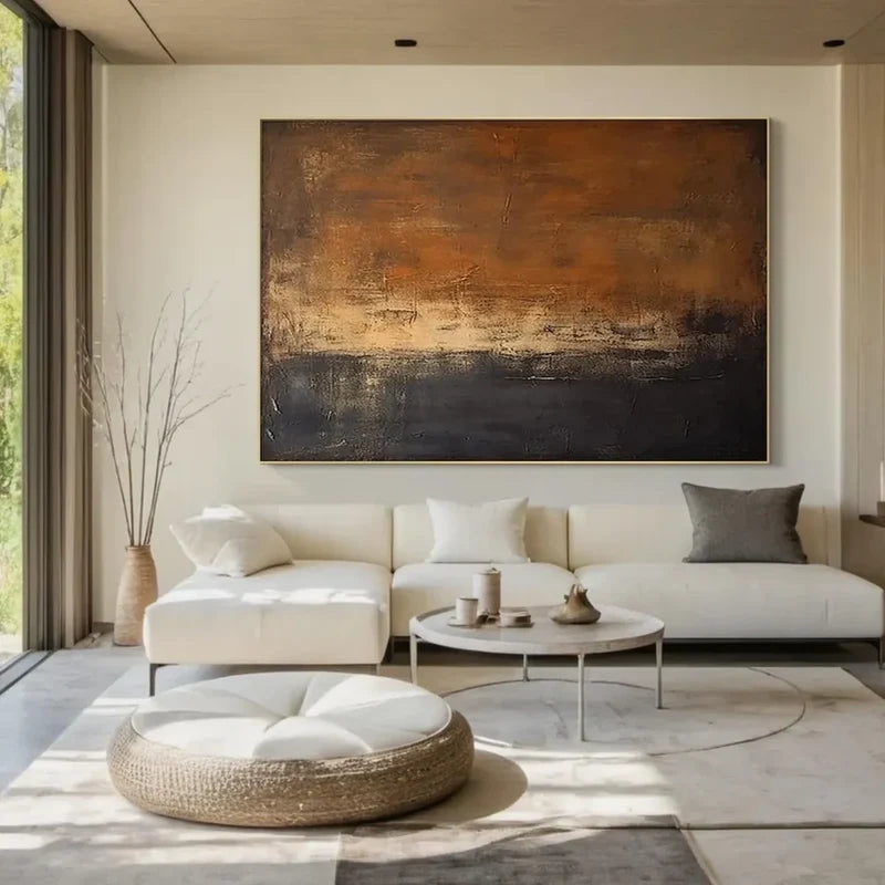 Dark Abstract Landscape Wall Art – Modern Textured Canvas Painting#yy721005