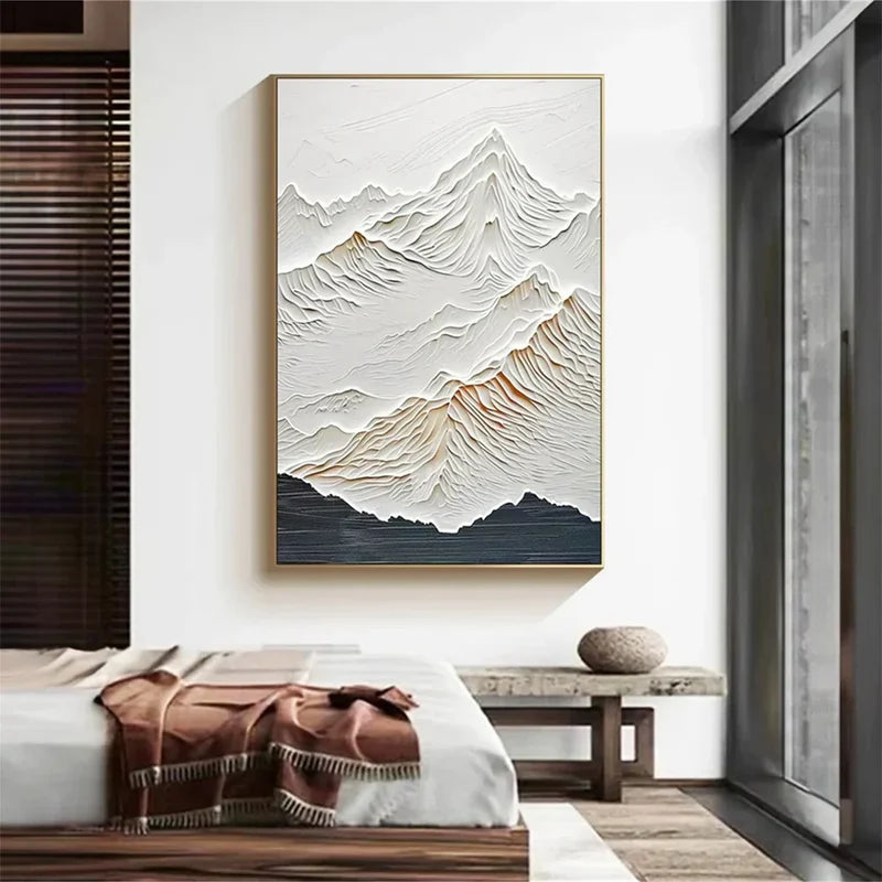 White Mountain Textured Wall Art – 3D Landscape Canvas Painting#yy721009