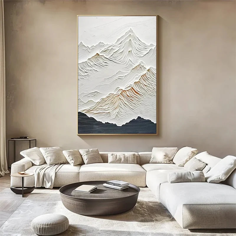 White Mountain Textured Wall Art – 3D Landscape Canvas Painting#yy721009