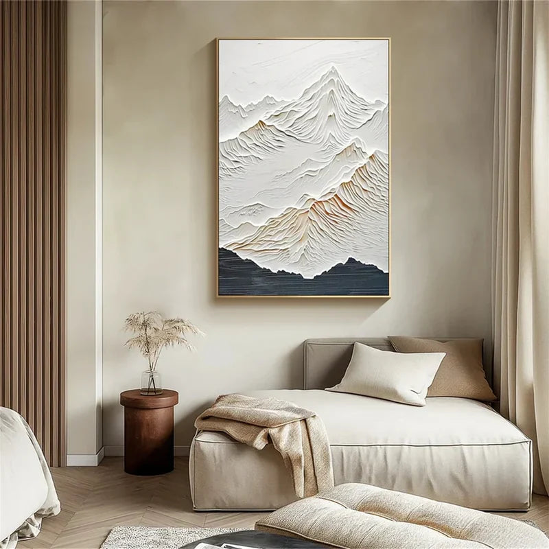 White Mountain Textured Wall Art – 3D Landscape Canvas Painting#yy721009