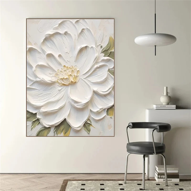 White Flower Textured Wall Art – 3D Floral Canvas Painting#yy721011