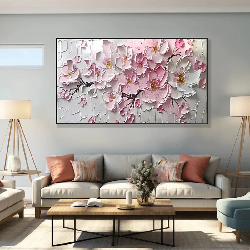 Pink Floral Textured Wall Art – 3D Flower Canvas Painting#yy721012