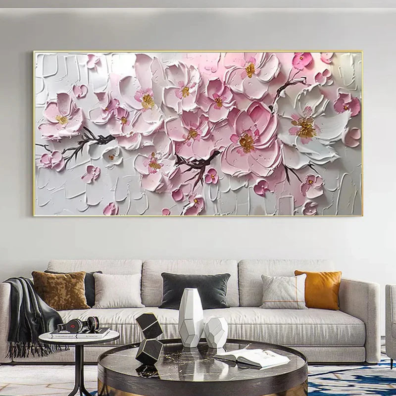 Pink Floral Textured Wall Art – 3D Flower Canvas Painting#yy721012