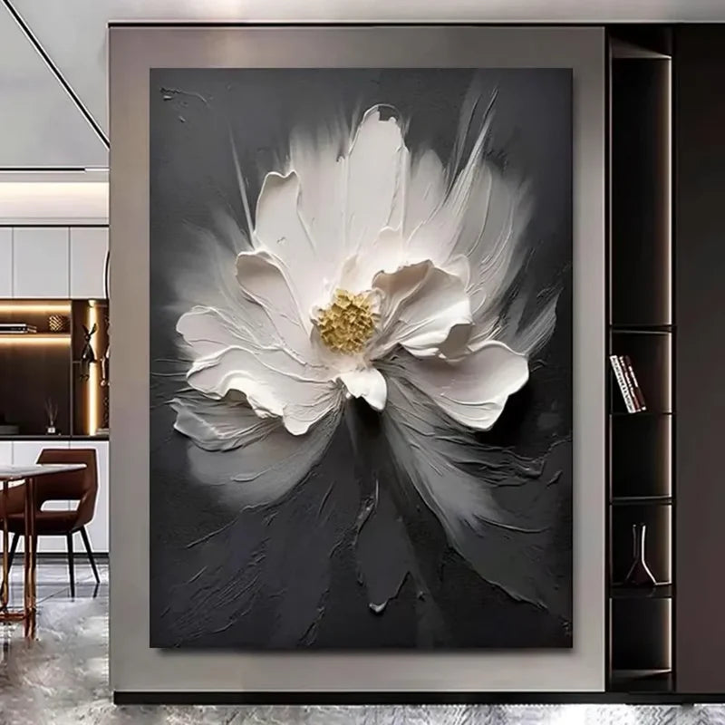 Black White Flower Wall Art – 3D Textured Floral Canvas Painting#yy721014