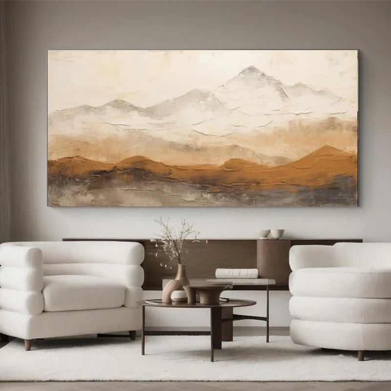 Neutral Mountain Landscape Wall Art – Minimalist Nature Canvas Painting#yy721015