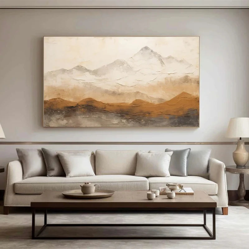 Neutral Mountain Landscape Wall Art – Minimalist Nature Canvas Painting#yy721015
