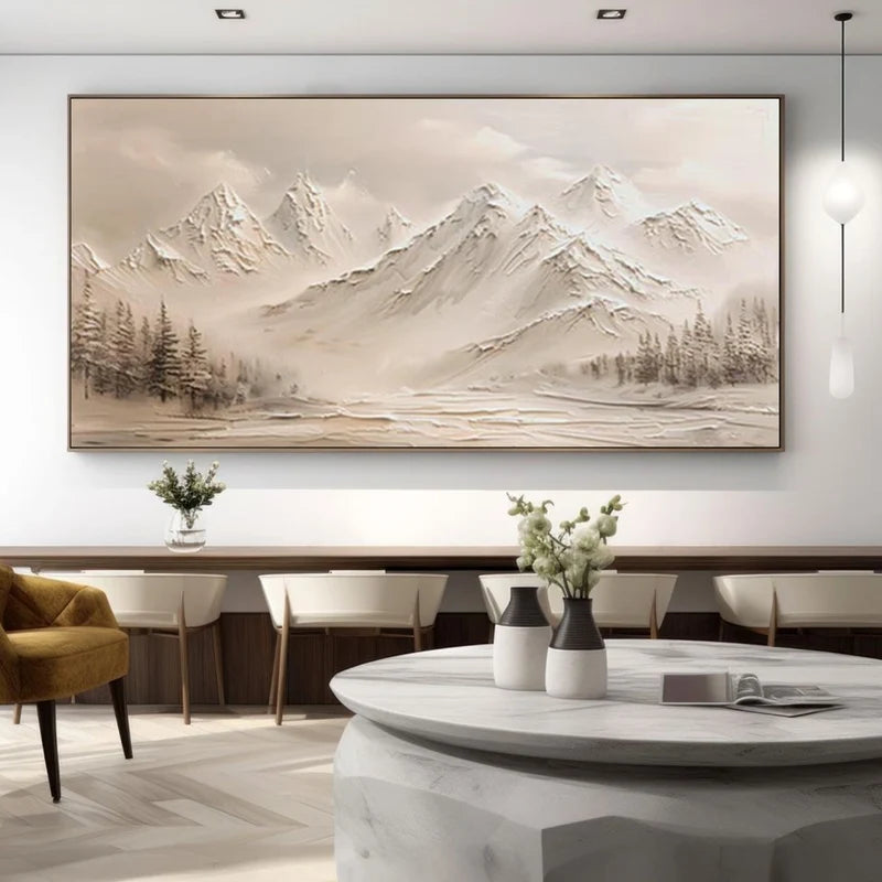 Snow Mountain Landscape Wall Art – Textured Winter Canvas Painting#yy721016