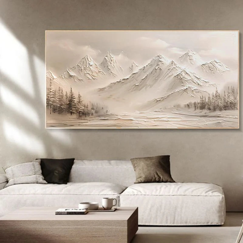 Snow Mountain Landscape Wall Art – Textured Winter Canvas Painting#yy721016