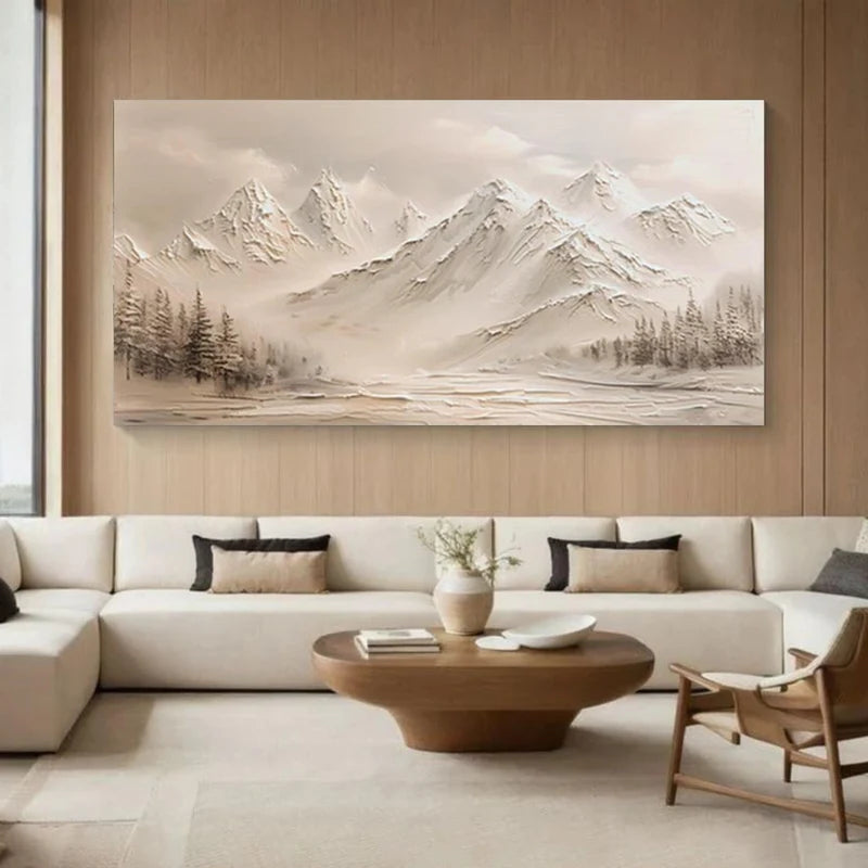 Snow Mountain Landscape Wall Art – Textured Winter Canvas Painting#yy721016