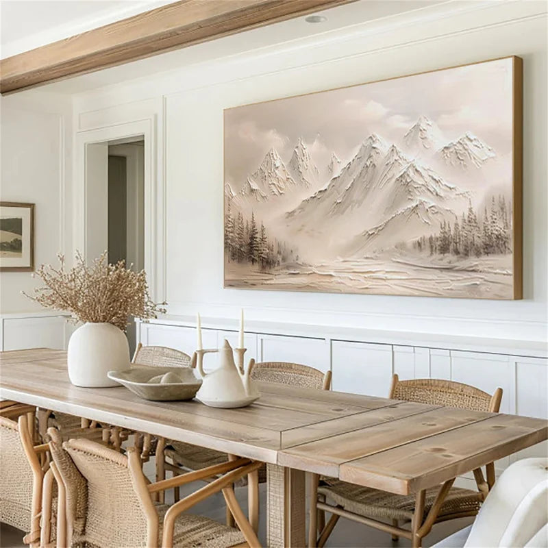 Snow Mountain Landscape Wall Art – Textured Winter Canvas Painting#yy721016